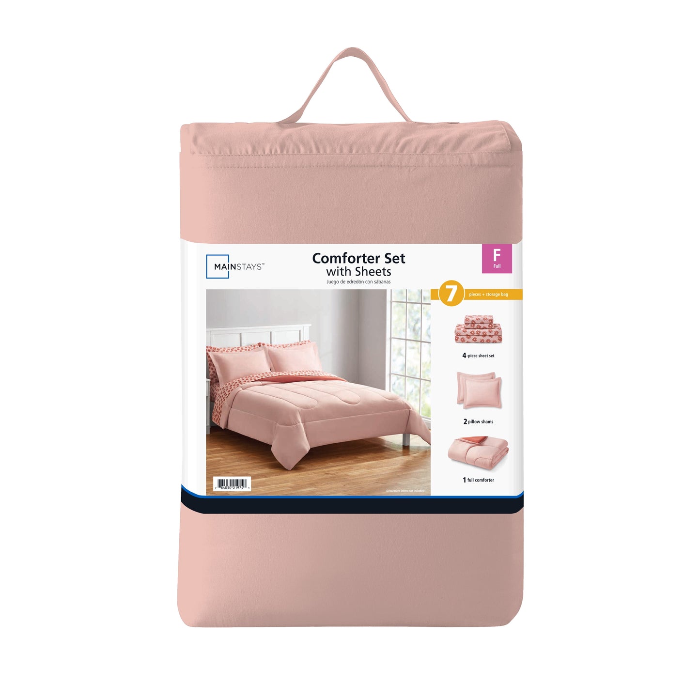 7 Piece Reversible Bed in a Bag Comforter Set with Sheets, Pink, Full