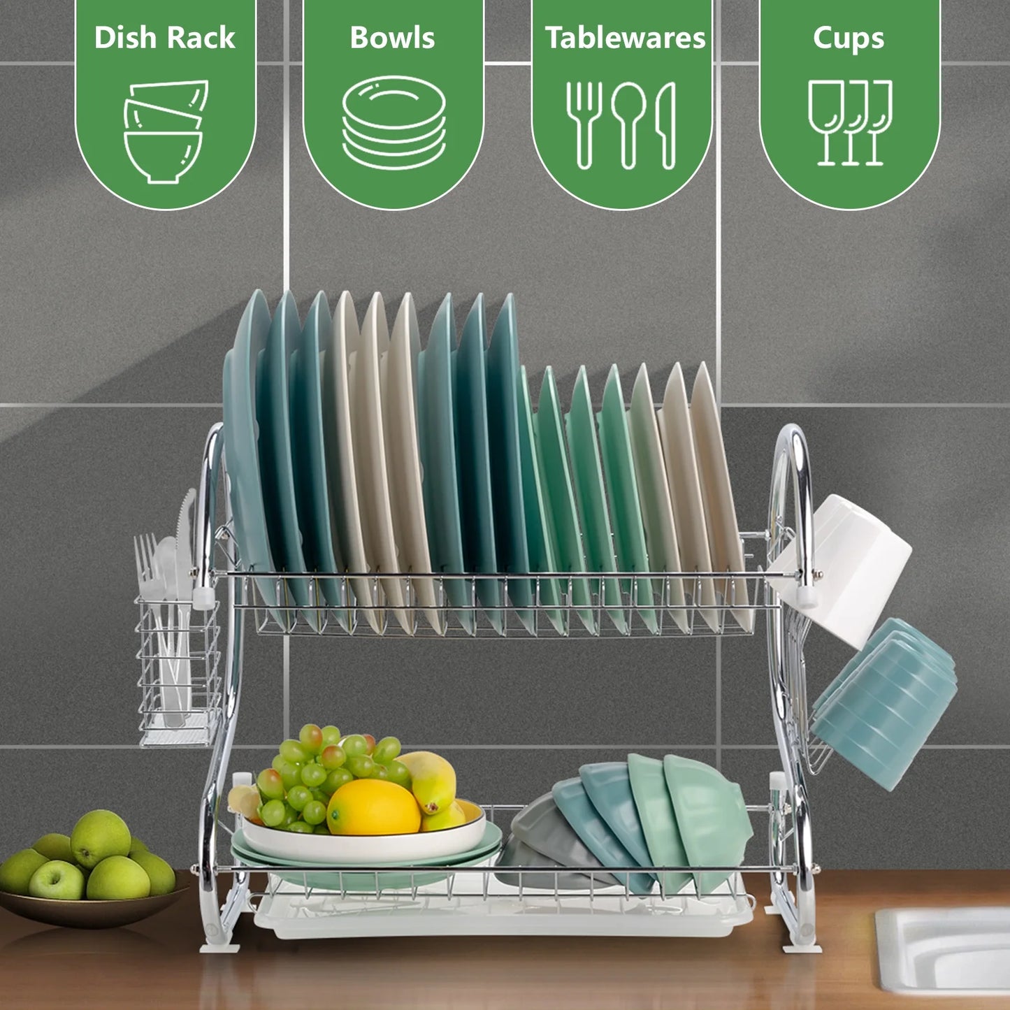 2-Tier Kitchen Dish and Bowl Drying Rack Set