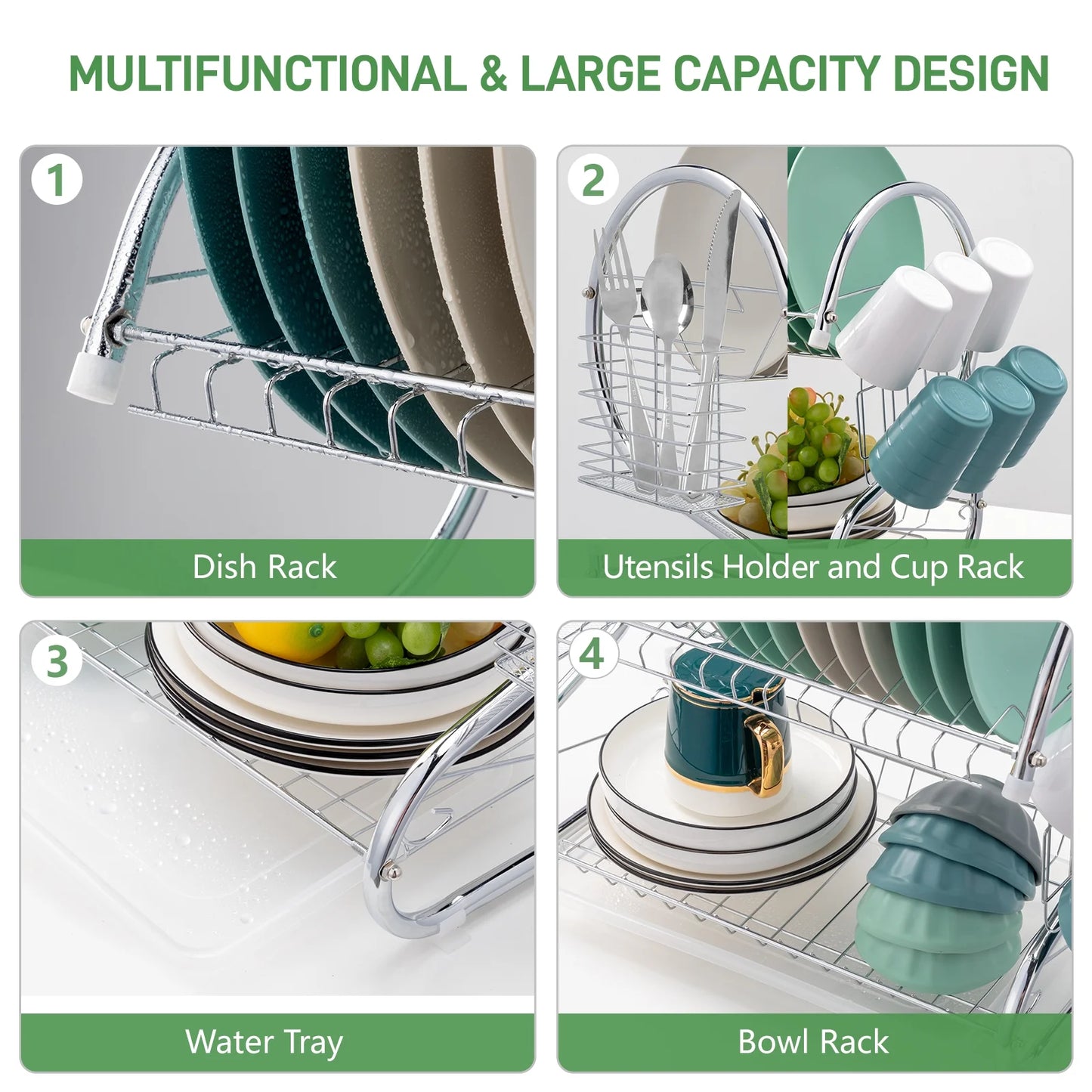 2-Tier Kitchen Dish and Bowl Drying Rack Set