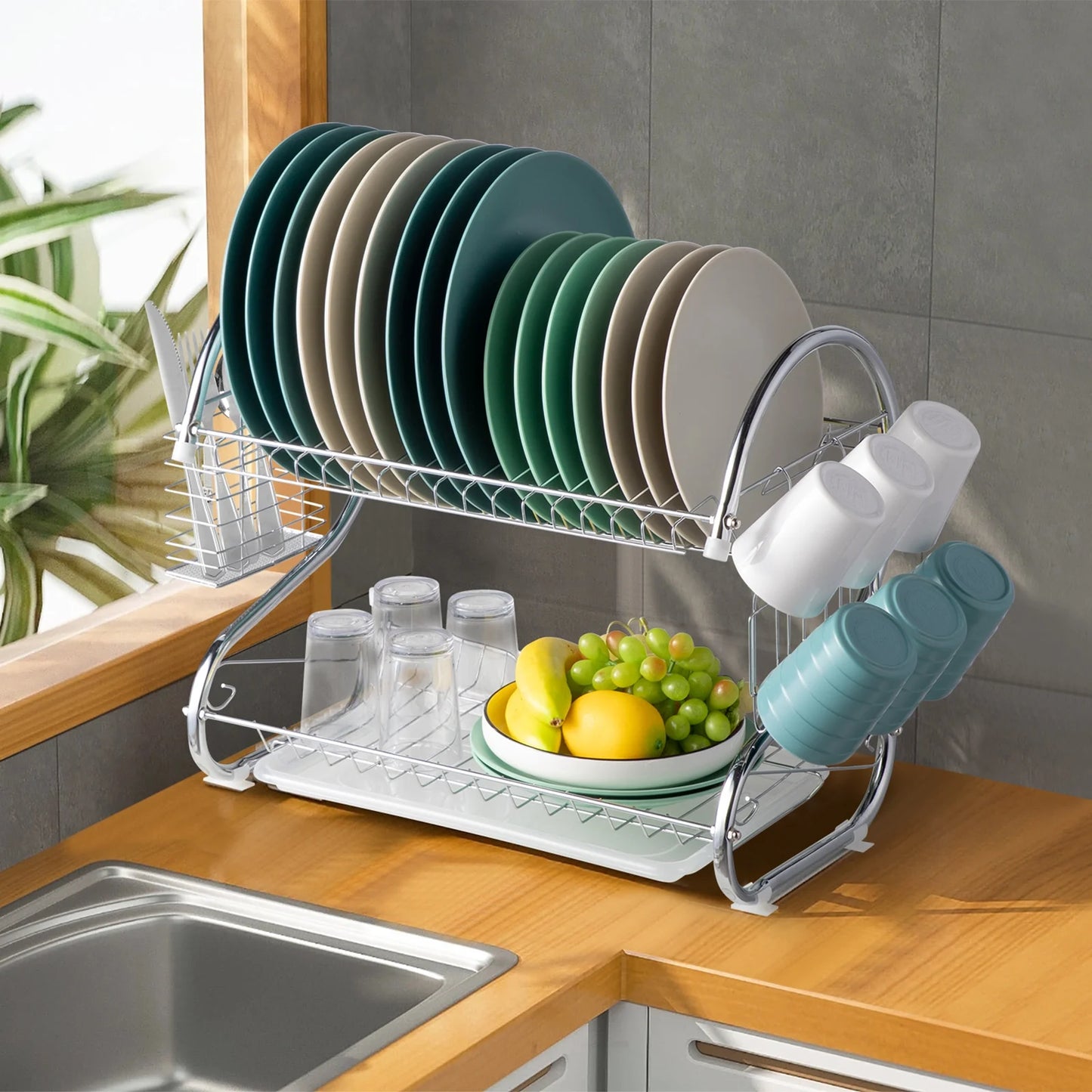 2-Tier Kitchen Dish and Bowl Drying Rack Set