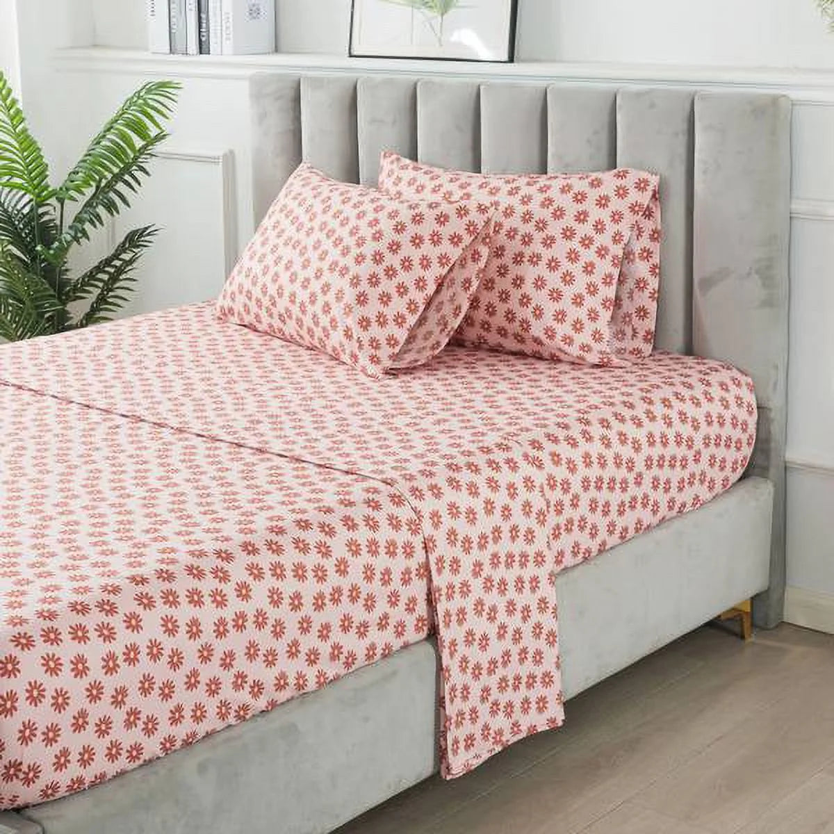 7 Piece Reversible Bed in a Bag Comforter Set with Sheets, Pink, Full