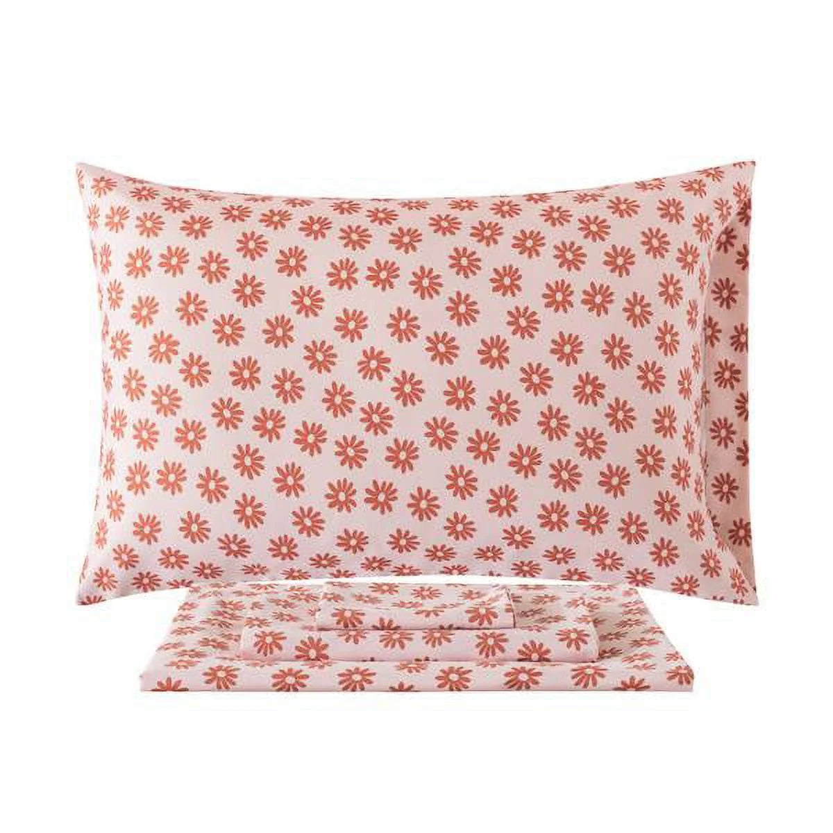 7 Piece Reversible Bed in a Bag Comforter Set with Sheets, Pink, Full