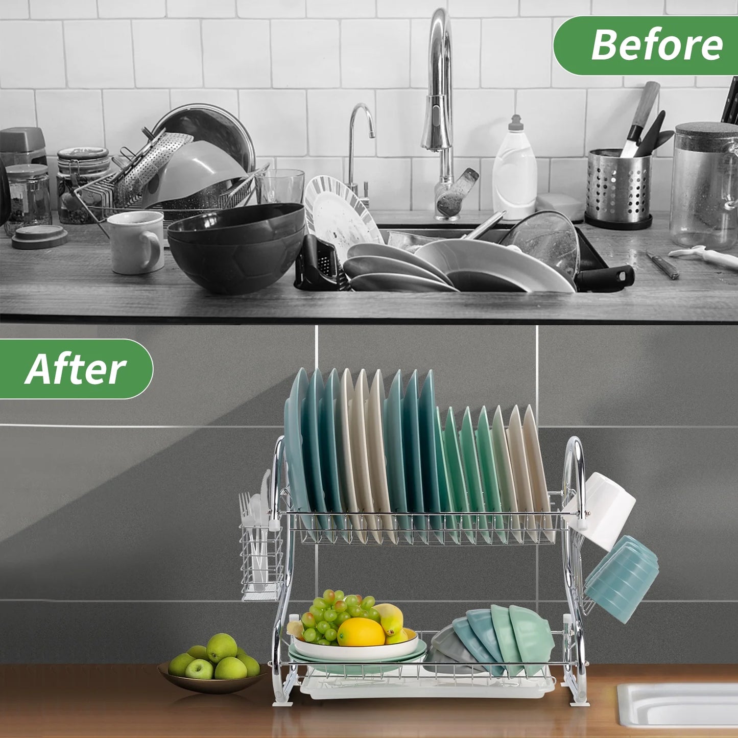 2-Tier Kitchen Dish and Bowl Drying Rack Set